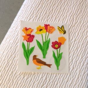 ❤️3/$10❤️ Sandylion Vintage Floral Tulip and Bird Stickers - 1 square